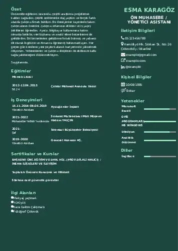 Yönetici Asistanı Cv Örnekleri cv indir